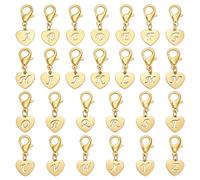 PH PandaHall 26pcs A-Z Initial Pendant, Alphabet Name Charms Love Stainless Steel Charm Heart Charm Pendant Bracelet Keychain Party Favor Charms for Jewelry Making Necklaces Birthday DIY Crafts