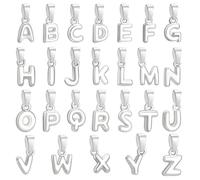 PH PandaHall 26pcs Silver Letter Charms, Brass Plated with Silver Alphabet a to Z Beads Alphabet Charms for DIY Wine Glass Necklace Bracelet Earrings Keychain Craft Jewellery Making Decoration