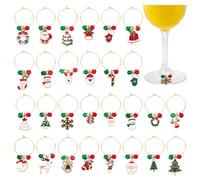 PH PandaHall 28 Styles Christmas Wine Glass Charms, Drink Identifiers Wine Charms Golden Alloy Enamel Glass Markers Drink Tags for Stem Glasse Tasting Party Favors Holiday Christmas Decorations