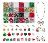 PH PandaHall 2800pcs+ Christmas Beads for Jewellery Making, 24 Styles Snowman Santa Claus Bead Xmas Tree Crackle Beads 8mm Red Green Seed Bead for Bracelets Necklaces Earring Holiday Crafts
