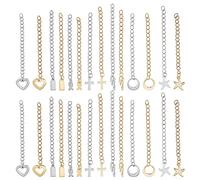PH PandaHall 28pcs 304 Stainless Steel Chain Extender, 7 Style 59~71mm Jewellery Extenders with Stainless Steel Charms for End Chains Bracelet Anklet Necklace Jewellery Making, Golden & Sliver