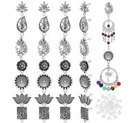 PH PandaHall 28pcs Earring Studs with Loop 7 Styles Flower Leaf Earrings Studs, Tibetan Style Antique Silver Ear Stud Findings with 30pcs Ear Nuts for Women Jewelry Making DIY Crafts