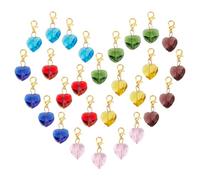 PH PandaHall 28pcs Glass Heart Charms 7 Colors Heart Shape Clip-on Charms Love Charm Crystal Dangle Pendant Stitch Marker Charm with Lobster Clasp for Earring Necklace Sewing Knitting