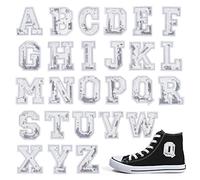 PH PandaHall 28pcs Silver Sequin Letter Patches, 5cm/1.97 inch A-Z Alphabet Sew on Patches Iron on Glitter Appliques Cloth Decorative Patches for Hats Bags Jackets DIY Craft Supplies