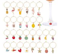 PH PandaHall 28pcs Summer Wine Glass Charms, Wine Glass Markers Summer Funny Wines Glass Cup Tag Ring Drink Identifiers for Seaside Stem Glasses Wines Cocktail Champagne Party Favors Decor