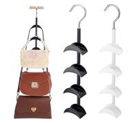 PH PandaHall 2pcs 4 Tier Purse Hanger Widened Arc Handbag Storage for Closet 15 inch over the Door Hanger Space Saver 360° Rorating Purse Hook Hanging Handbag Organizer for Home White/Black