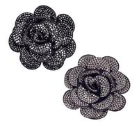 PH PandaHall 2pcs 6cm Rhinestone Rose Brooch Pins Flower Brooches for Women Elegant Big Flower Brooch Lapel Pins for Dress Boutonniere Dance Clothes Wedding Party, Black/Grey
