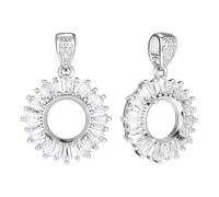 PH PandaHall 2pcs 925 Sterling Silver Charms for Necklace, 19mm Micro Pave Clear Cubic Zirconia Pendant Tray Open Back Flat Round Jewellery Bezel Blanks with Loop for DIY Necklace Crafting