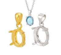 PH PandaHall 2pcs 925 Sterling Silver Pendant Blank Oval Gemstone Base Platinum Golden Pendant Tray Jewellery Making Charms for Handmade Necklace Christmas Birthday Gift Decor, for 10x7~8mm Gemstones
