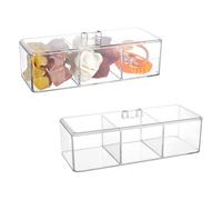 PH PandaHall 2pcs Acrylic Container with Lid, 9x3.5x3.1 inch Acrylic Storage Container 3 Compartment Make Up Holder Desk Storage Organizer for Bathroom Cotton Swabs Cosmetics Dental Floss Hair Band