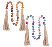 PH PandaHall 2pcs Agate Stone Knotted Garland, 60cm Bead Garland Prayer Beads Decor Hanging Beaded Garlands with Tassels for Farmhouse Wall Shelf Home Hanging Orange and Colorful