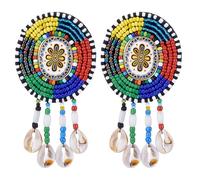 PH PandaHall 2pcs Beaded Patches Applique Embellishments Sew on Patches 2.36" Round Beaded Appliques with Shell Embroidery Needle Felt Beadwork Patches for Jackets Clothing Sewing Dresses Bag Hat