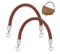 PH PandaHall 2pcs Braided Purse Handles 12 inch Brown Leather Purse Replacement Straps Short Leather Handbag Strap for DIY Crochet Bag Underarm Bag Shoulder Bags Tote