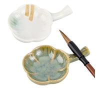 PH PandaHall 2Pcs Ceramic Ink Plate Porcelain Ink Dish with Handle Chinese Calligraphy Painting Brush Holder Paint Pallets Flower Shape Multifunctional Bowl for Calligraphy Painting Japanese Prints