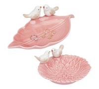 PH PandaHall 2pcs Ceramic Jewellery Tray Decorative Flower Leaf Shape Trinket Trays Key Holder Plate Necklace Ring Display Jewellery Dish Gifts Trinket Dish for Countertop Organization, 4.9~8.9 Inch