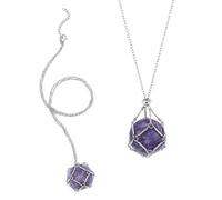 PH PandaHall 2pcs Crystal Holder Necklaces with Natural Lepidolite 304 Stainless Steel Crystal Stone Cage Necklaces Interchangeable Stone Necklace Gemstone Holder Necklace for Women Men Jewellery Gift