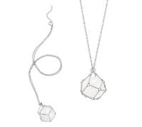 PH PandaHall 2pcs Crystal Holder Necklaces with Natural Quartz Gemstones Cage Necklaces 304 Stainless Steel Crystal Pendant Necklace Interchangeable Stone Necklace for Women Men DIY Jewellery Gift