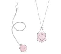 PH PandaHall 2pcs Crystal Holder Necklaces with Natural Rose Quartz 304 Stainless Steel Crystal Stone Cage Necklaces Interchangeable Stone Necklace Gemstone Necklace for Women Men Jewellery Gift