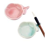 PH PandaHall 2pcs Flower Ceramic Ink Plate Pink White Porcelain Ink Dish with Brush Holder Multifunctional Small Paint Bowl Inkwell Dish for Writings Chinese Calligraphy Japanese Painting Practice