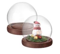 PH PandaHall 2pcs Glass Display Dome Cloche Round Dome Cover with Wooden Base Clear Glass Globe Bell Jar Display Case for Christmas Snow Globe Home Flower Plants Crafts Decor 9.8x8.3cm