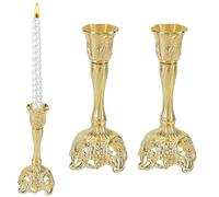 PH PandaHall 2pcs Gold Taper Candle Holders Retro Metal Candlestick Holder Candle Stick for Christmas Valentine's Day Wedding Home Decor, Table Centerpiece, Mantel Decoration, 15.5cm Height