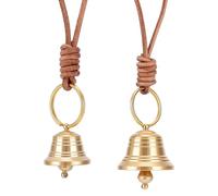 PH PandaHall 2pcs Golden Hanging Bells Christmas Craft Bells Vintage Decorative Bell Metal Jingle Bell with Leather Keychain Clasp Ornaments Doorbell for Xmas Door Knob Home Garden Outdoor