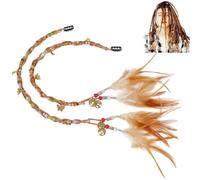 PH PandaHall 2pcs Hair Extension Clip, Boho Feather Hair Dreadlock Extensions Faux Suede Cord Wigs with Wood Beads Metal Charms for Women Locs DIY Accessories, Green Yellow