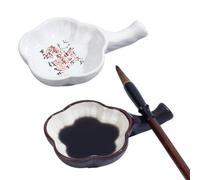PH PandaHall 2pcs Ink Dish, Ceramic Ink Tray Porcelain Multifunctional Inkwell Inkstone with Brush Holder Flower Painting Brush Washer for Chinese Japanese Calligraphy Sumi Painting Practice