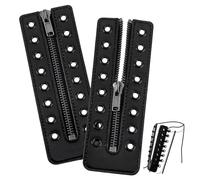 PH PandaHall 2pcs Leather Boot Zipper Inserts, 6.3 x 2.1 Inch Black Tieless Shoe Laces Eyelets Zipper Lace-in Boot Lace 8 Black Holes No Tie Shoe Laces for DIY Men Women Sneakers Laces Repair