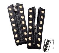 PH PandaHall 2pcs Leather Lace-in Boot Zipper Inserts, 6.3 x 2.2 Inch Cowhide Tieless Shoe Laces Eyelets Zipper Boot Laces Black 7 Holes No Tie Shoe Laces for Adult Sneakers Laces Repair DIY, Golden,