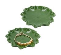PH PandaHall 2pcs Lotus Leaf Ceramic Jewellery Dish Decorative Trinket Tray 12cm Small Green Ring Holder Earrings Key Organizing Plate for Women Bracelet Necklace Watch Home Vanity Dresser Decor