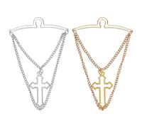 PH PandaHall 2pcs Men's Tie Chain, 2 Colors Brass Tie Tacks with Cross Charms Cross Necktie Chain Jewelry Accessories for Suits Wedding Business Meetings Father's Day Groom Decoration, Platinum Golden