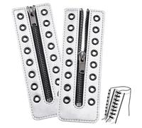 PH PandaHall 2pcs Metallic Leather Boot Zipper Inserts, 6.3 x 2.1 Inch Silver Tieless Shoe Laces Eyelets Zipper Lace-in Boot Lace 8 Black Holes No Tie Shoe Laces for DIY Men Women Sneakers Repair