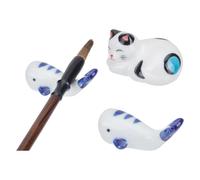PH PandaHall 2pcs Paint Brush Holder Cute Cat Ceramic Chopstick Holder Chinese Calligraphy Brushes Rest Paper Weight Chopsticks Rests for Spoon Fork Chopstick Kitchen 1.85~2.2 Inch