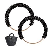 PH PandaHall 2pcs Pearl Beaded Handles Round Purse Handles Decorative Handbag Handles Short Handle Vintage Style Replacement Purse Chain for Crochet Bag Handmade Purses 4.8 Inch, Black