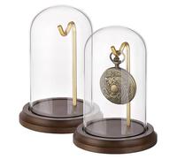 PH PandaHall 2pcs Pocket Watch Display Dome Cloche with Metal Hook 4x5 inch Decorative Watch Display Jar with Wood Base Glass Display Dome Showcase for Pocket Watch Medals Collectibles Photos Ornament