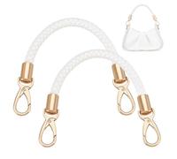 PH PandaHall 2pcs Replacement Braided Purse Straps 32cm/12.6" Gold White PU Imitation Leather Woven Purse Handles Craft Handbag Handle Strap for DIY Crafting Handbag Purse Tote Bag Making