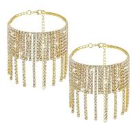 PH PandaHall 2pcs Rhinestone Ankle Bracelets Sparkly Tassel Anklet 25cm Glitter Crystal Anklets Golden Tennis Foot Chain Diamond Anklets for Women High Heel Boots Wedding Jewellery Accessories
