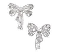 PH PandaHall 2pcs Rhinestone Bow Brooches Crystal Bow Brooch Pin Vintage Ribbon Bowknot Lapel Pins Sparkly Bowknot Brooches Platinum Glass Brooch for Women Clothes Wedding Accessories Jewellery