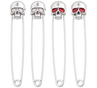 PH PandaHall 2PCS Skull Safety Pins 2 Styles Gothic Punk Brooches 4.13x0.8inch Antique Silver Skull Lapel Pins Skeleton Head Breast Pin Tibetan Style Safety Pin for Shawl Blanket Scarves Sweater
