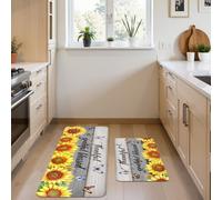 PH PandaHall 2pcs Sunflower Kitchen Rugs and Mats, Thankful Grateful Blessed Rugs Non-slip Washable Floor Mat Soft Cushion with Rubber Backing for Home Kitchen Bathroom Decor,76x43cm + 120x43cm