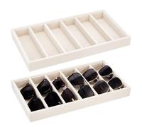 PH PandaHall 2pcs Velvet Sunglasses Organizer Tray 6 Grids Glasses Jewellery Storage Box 15x7.6x1.2 inch Beige Stackable Glasses Display Case for Watch Display Women Vanity Dresser Travel Home Decor