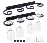 PH PandaHall 2pcs Wall Mounted Wine Glass Rack Stemware Glasses Holder Black Wine Cup Hanger Holder Metal Wines Glass Storage Rack for Bar Kitchen Under-Cabinet Dining Room Stemware Organizer Display