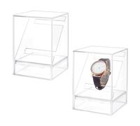PH PandaHall 2pcs Watch Display Stand Boxes, 3x3x4.7 inch Clear Acrylic Single Watch Holder Case Bracelet Display Rack Jewellery Holder Watches Organizer Storage Stands for Men Women Watch Display