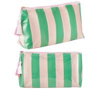 PH PandaHall 2pcs Waterproof Cosmetic Bag Small Travel Makeup Bag, 9.9x3.46x5.4in Green Stripes Toiletry Bag for Beach Brushes Makeup Pouch with Tassel Zipper for Women Vacation Beach Travel