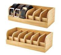 PH PandaHall 2pcs Wood Belt Organizer with 6 Compartments Belt Storage Box 35x15.2x11.6cm Belts Holder Organizer for Men Women Closet Holiday Home Decoration Gift Tie Sunglasses Display