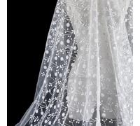 PH PandaHall 2x1.4 Yards Branch Flower Mesh Fabric, Sewing Trim Fabrics | White Embroidered Floral Mesh Material for DIY Craft Sewing Costume Dress Clothing Making Wedding Party Decorations
