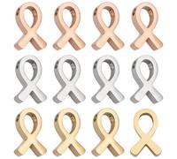 PH PandaHall 3 Colors Awareness Ribbon Charms 12pcs Breast Cancer Awareness Ribbon Beads Stainless Steel Hope Ribbons Pendant Charms for Breast Cancer Ribbons Lapels Necklace Bracelet Crafts,12×8mm