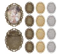 PH PandaHall 3 Colors Brooch Cabochon Setting 12pcs Vintage Brooches Blank Bezel Oval Brooch Pins Trays Cabochon Frame Photo Pins Base for Wedding Graduation Jewellery Making DIY Craft 51x40x2mm