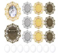 PH PandaHall 3 Colors Cabochon Brooch Settings 12 Sets Vintage Blank Bezel Tray with Glass Cabochons 43.5x35.5mm Oval Brooch Pins Cabochon Frame Photo Pins Base for Wedding Christmas Jewellery Making